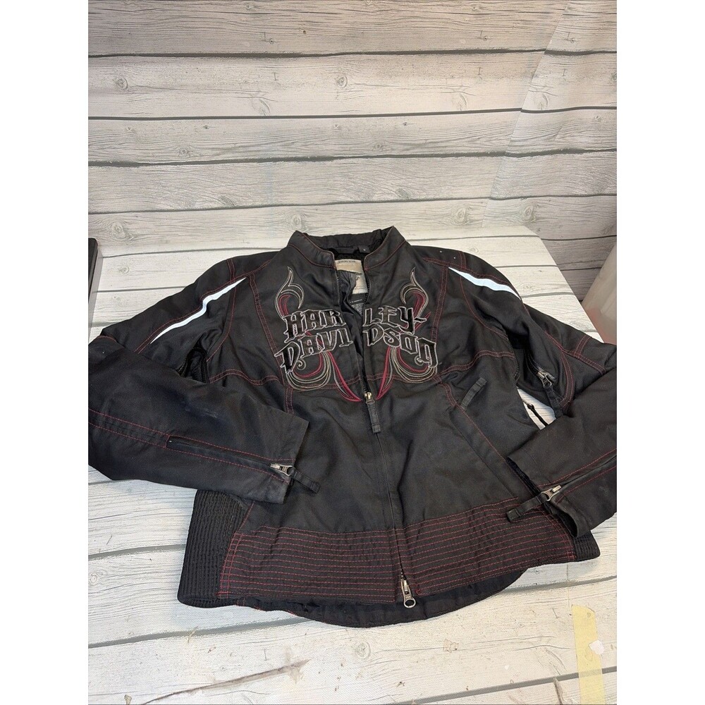 harley davidson waterproof riding jacket S black red hoodie armor vents womens
